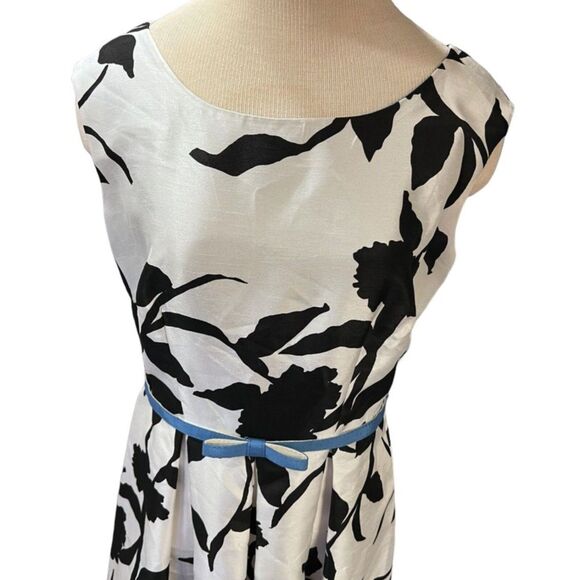 Julian Taylor New York Retro Style Fit & Flare Dress Bow Belt SZ 10 Black White - Picture 12 of 14